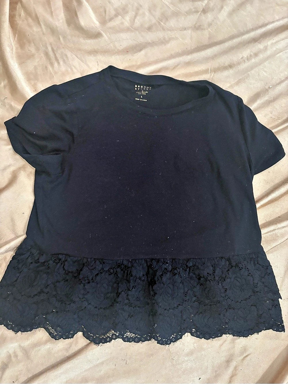 Kate Spade Lace Hem Top Black Size Large